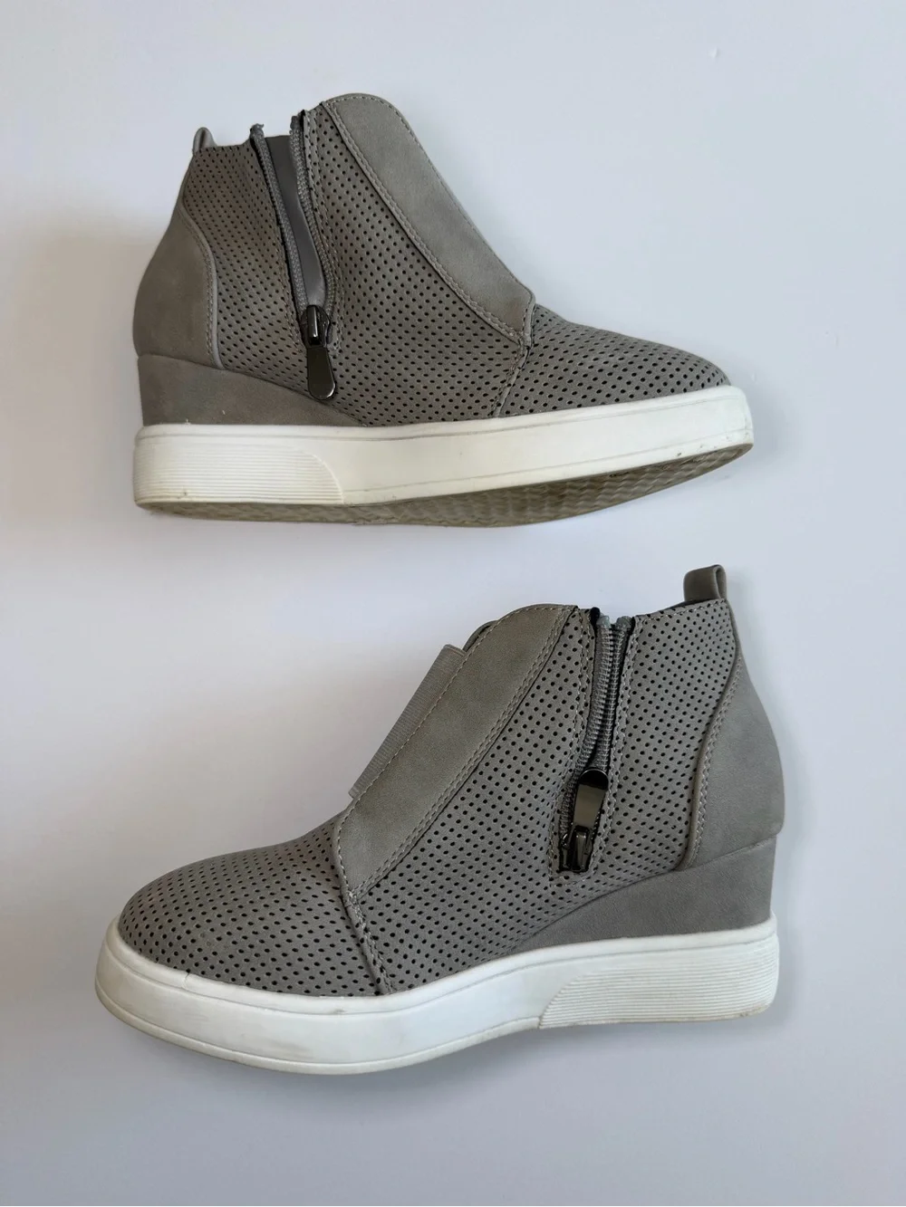 Perforated Gray Wedge Sneaker Boot